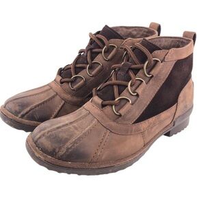 UGG HEATHER BROWN COCONUT SHELL LEATHER ANKLE BOOTS SIZE 9.5
